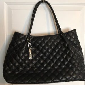 Quilted black pebble leather DKNY satchel
